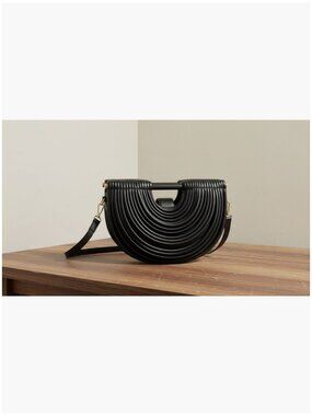 Half-Moon Clutch Purse Faux Leather Gold Tone Hardware Evening Bag